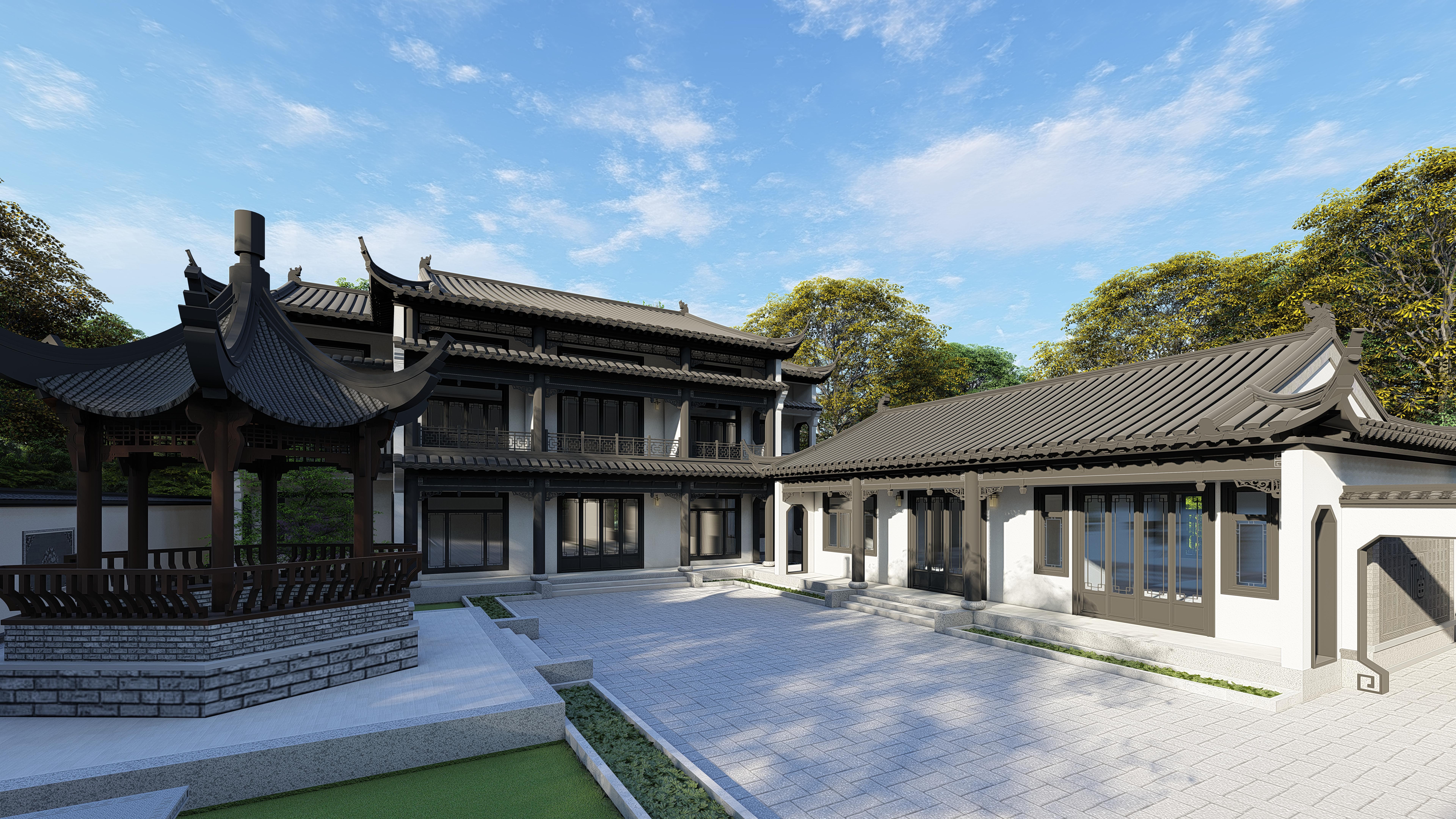 富有中式之美的鄉(xiāng)村二層中式別墅，鄉(xiāng)村二層別墅效果圖